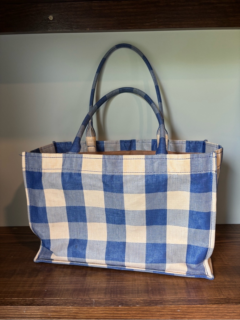 J. Crew Blue and Tan Gingham Tote